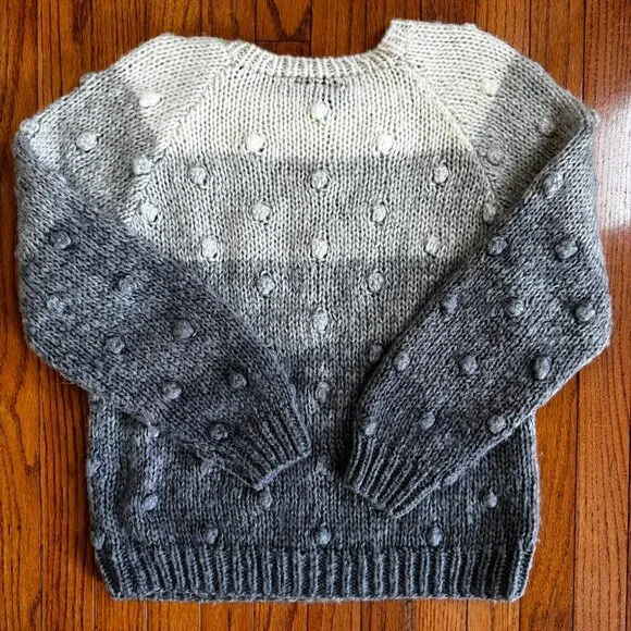 Ombre Bobble Stitch Sweater Medium • Textured Knit Cream Taupe Cozy Pullover - Picture 3 of 8
